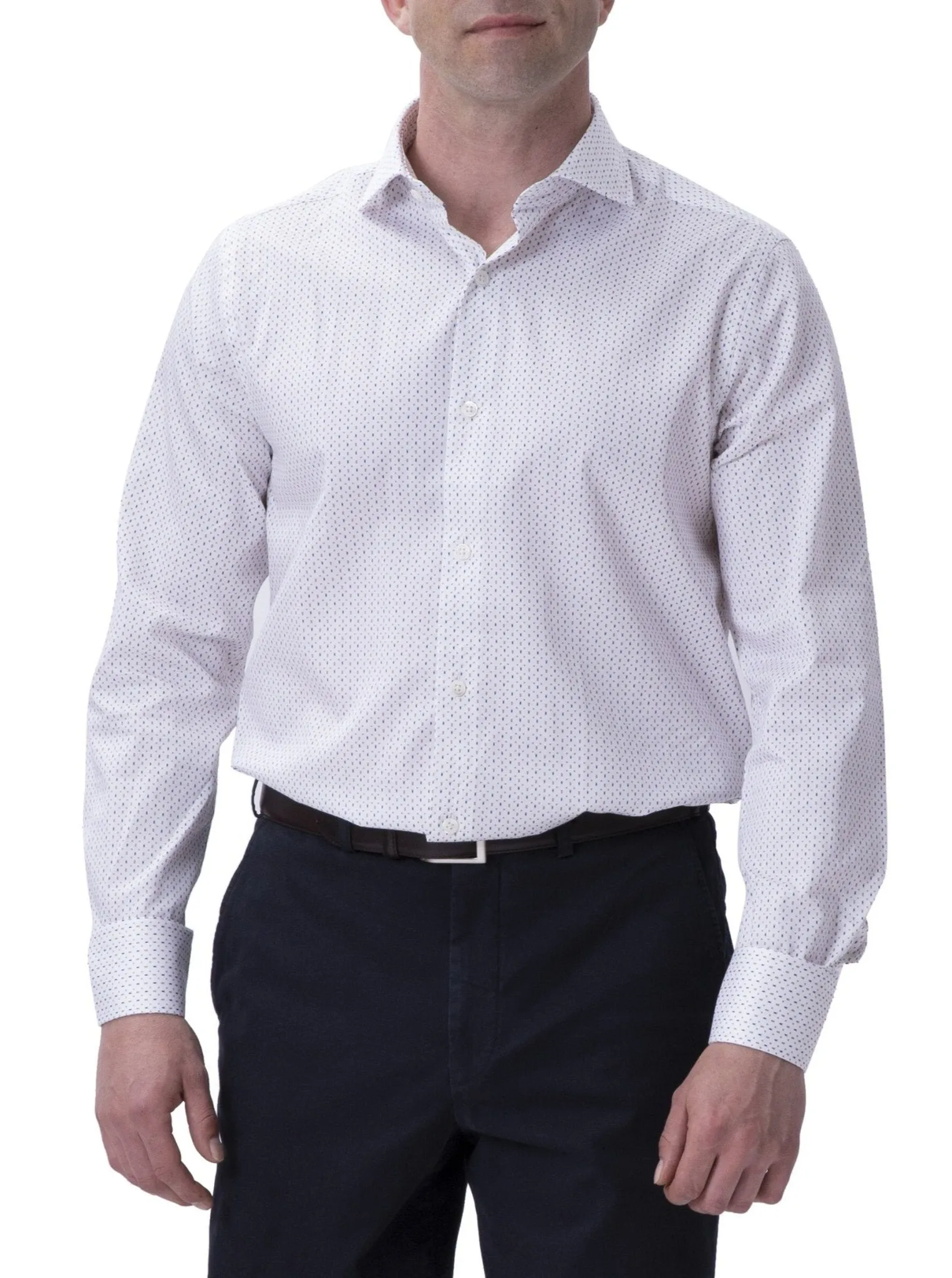 Henry Sartorial Diamond Print Cotton Shirt White/Tan