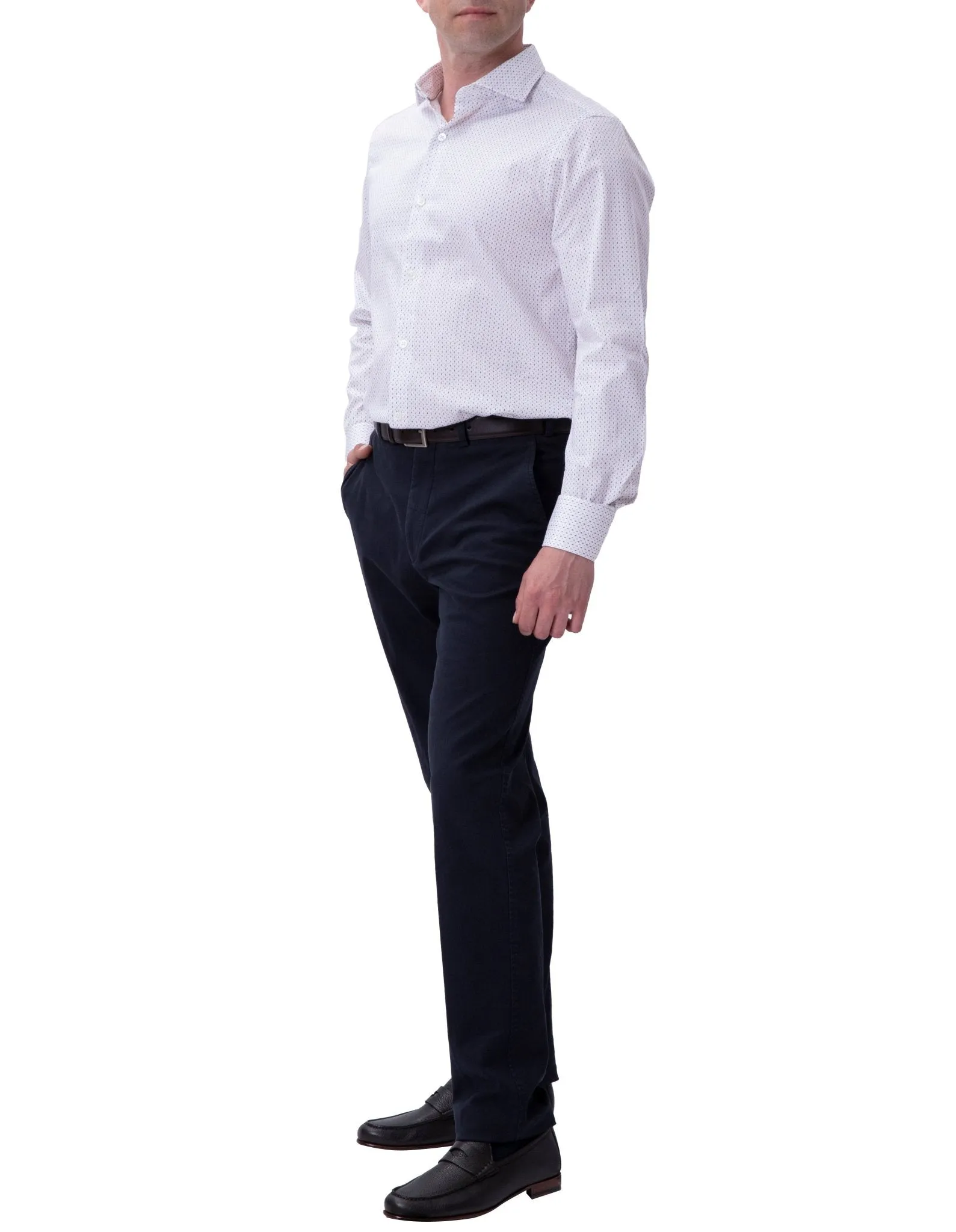 Henry Sartorial Diamond Print Cotton Shirt White/Tan