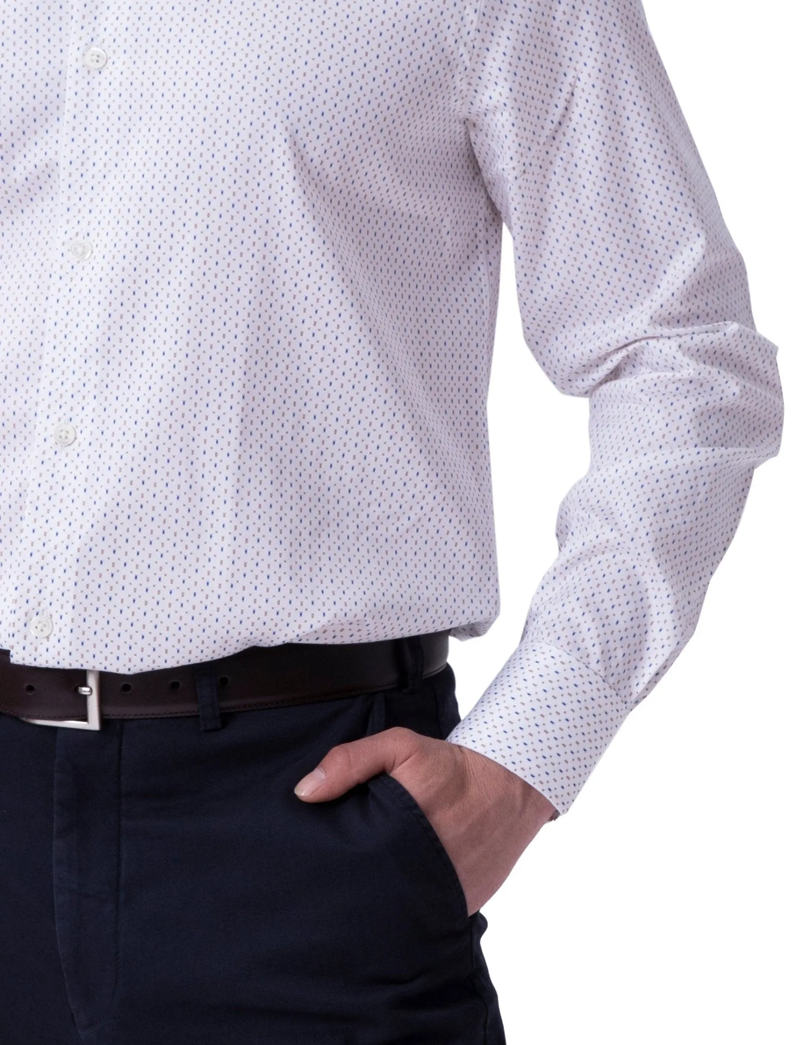 Henry Sartorial Diamond Print Cotton Shirt White/Tan