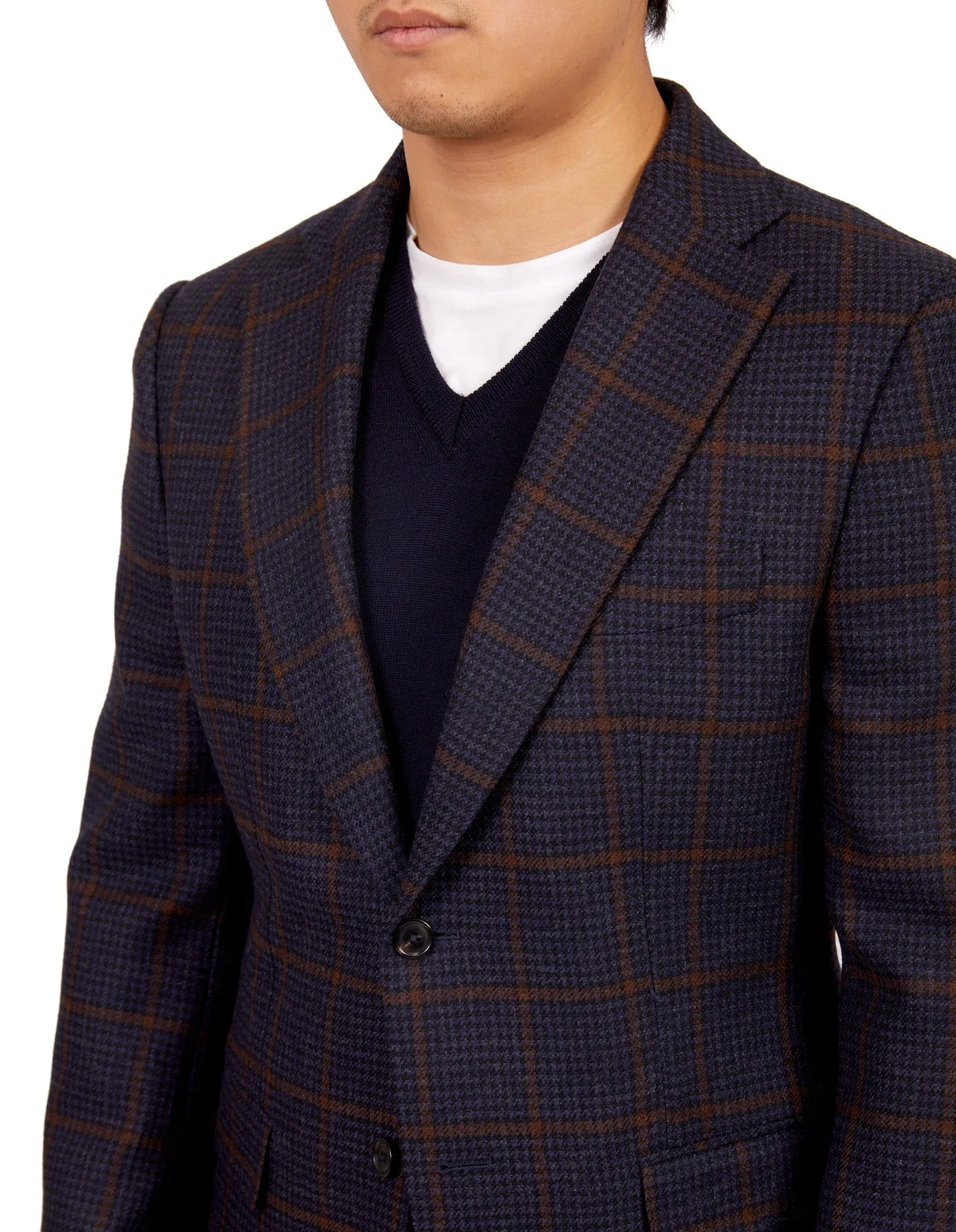 HENRY SARTORIAL Full Canvas Check Wool Jacket NAVY LG