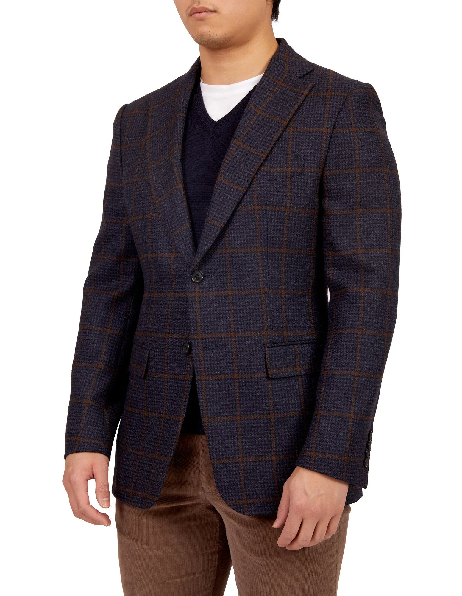 HENRY SARTORIAL Full Canvas Check Wool Jacket NAVY LG