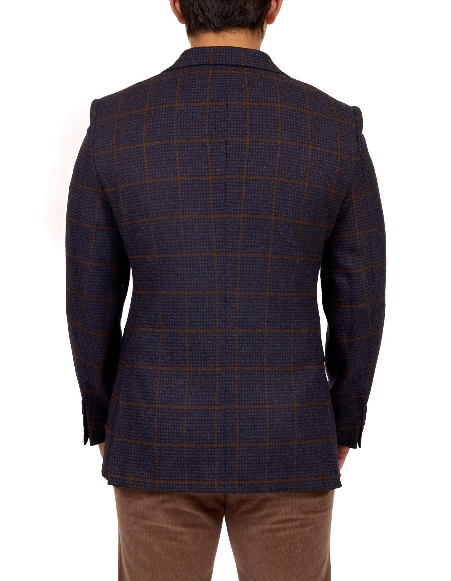 HENRY SARTORIAL Full Canvas Check Wool Jacket NAVY LG