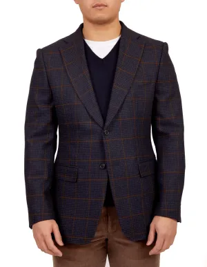 HENRY SARTORIAL Full Canvas Check Wool Jacket NAVY LG