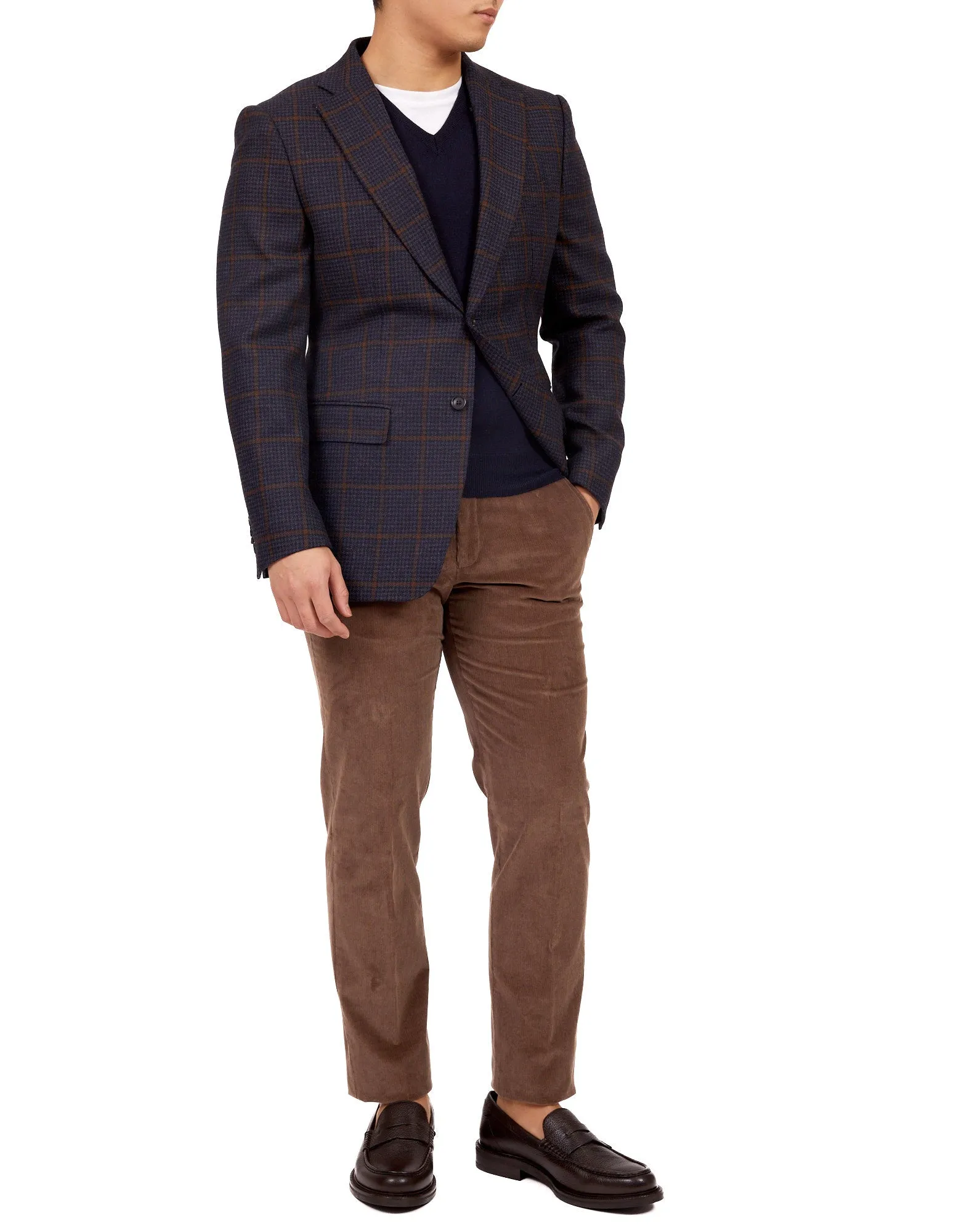HENRY SARTORIAL Full Canvas Check Wool Jacket NAVY LG