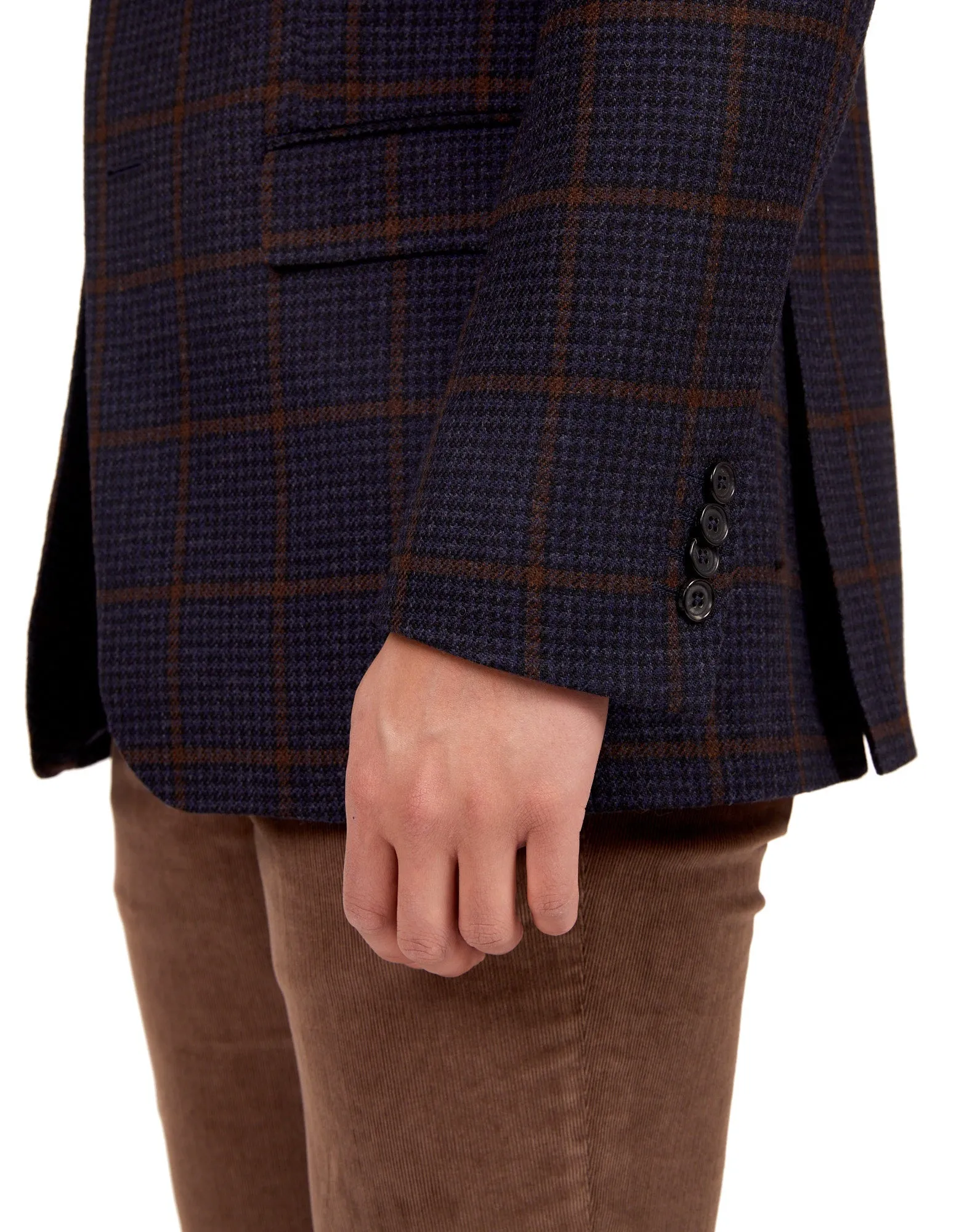 HENRY SARTORIAL Full Canvas Check Wool Jacket NAVY LG