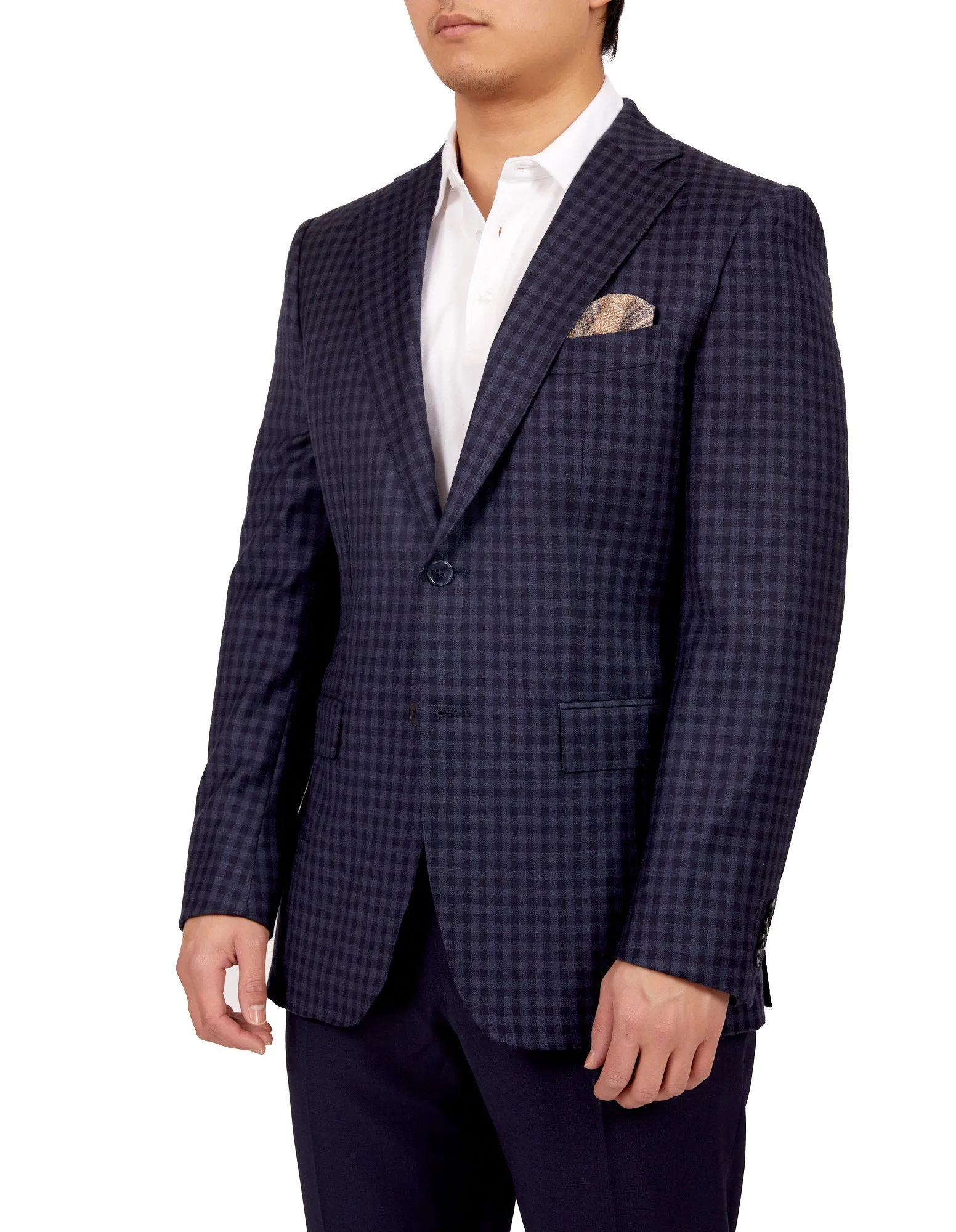 HENRY SARTORIAL X DORMEUIL Full Canvas Check  Wool Jacket NAVY MULTI REG
