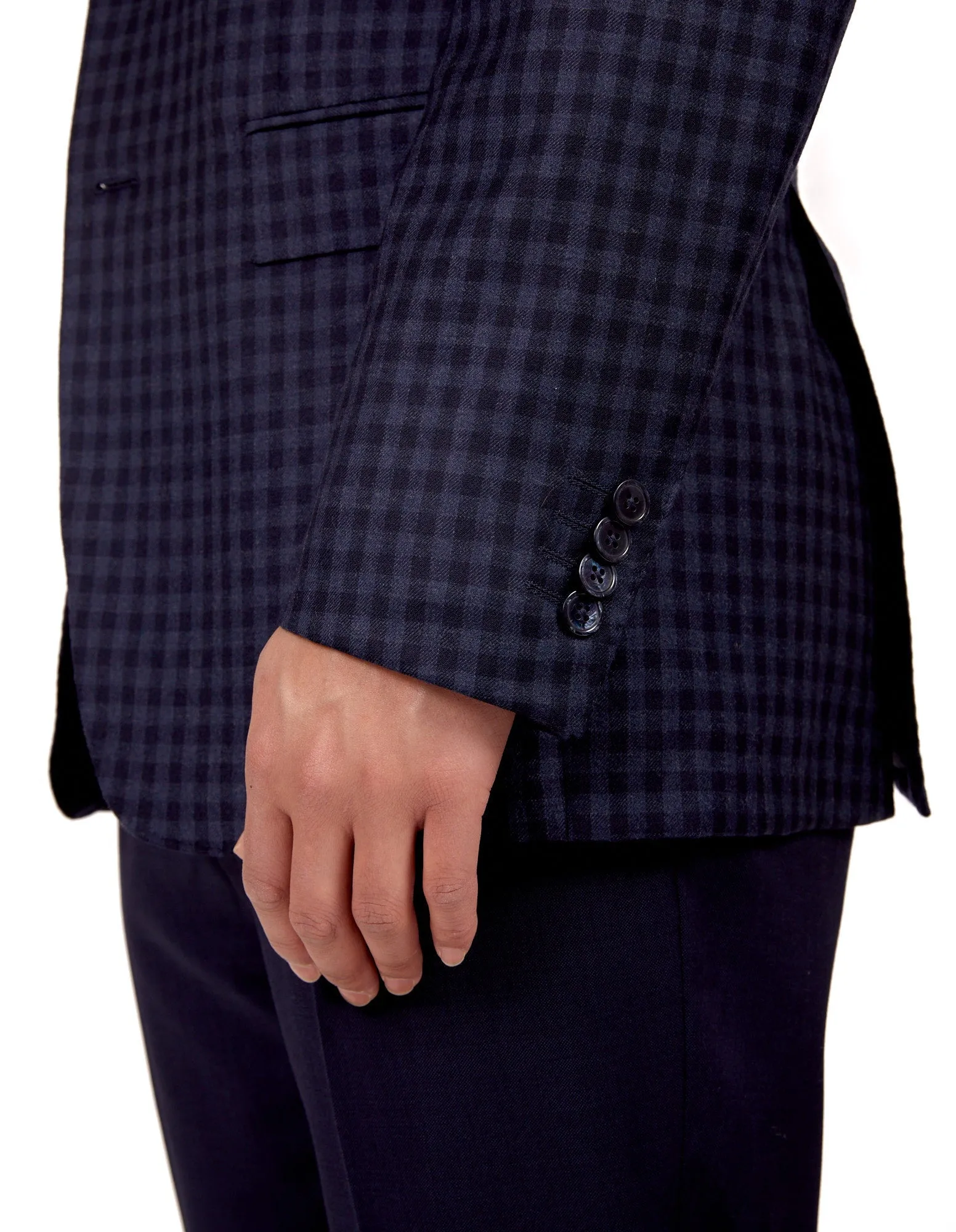 HENRY SARTORIAL X DORMEUIL Full Canvas Check  Wool Jacket NAVY MULTI REG