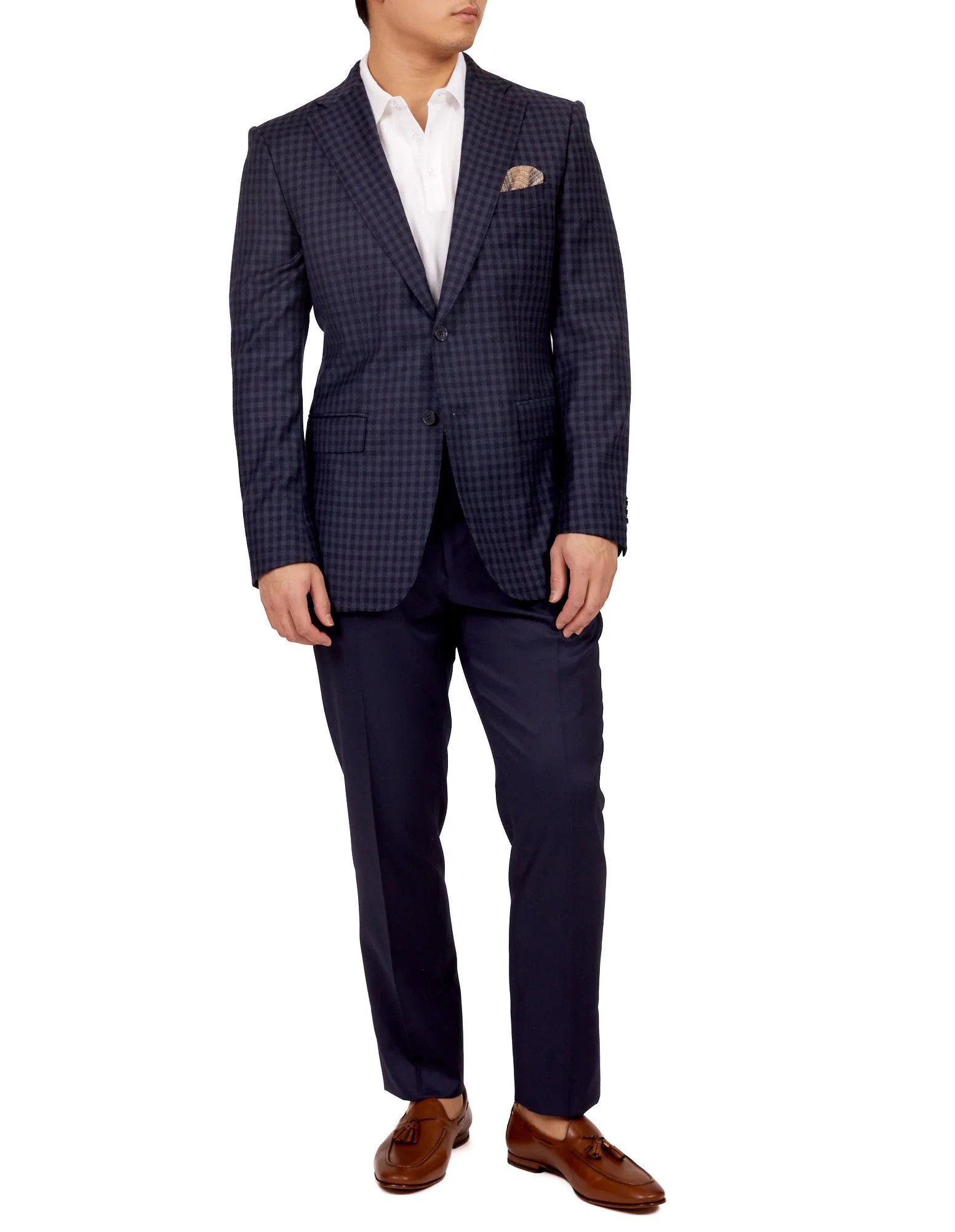 HENRY SARTORIAL X DORMEUIL Full Canvas Check  Wool Jacket NAVY MULTI REG