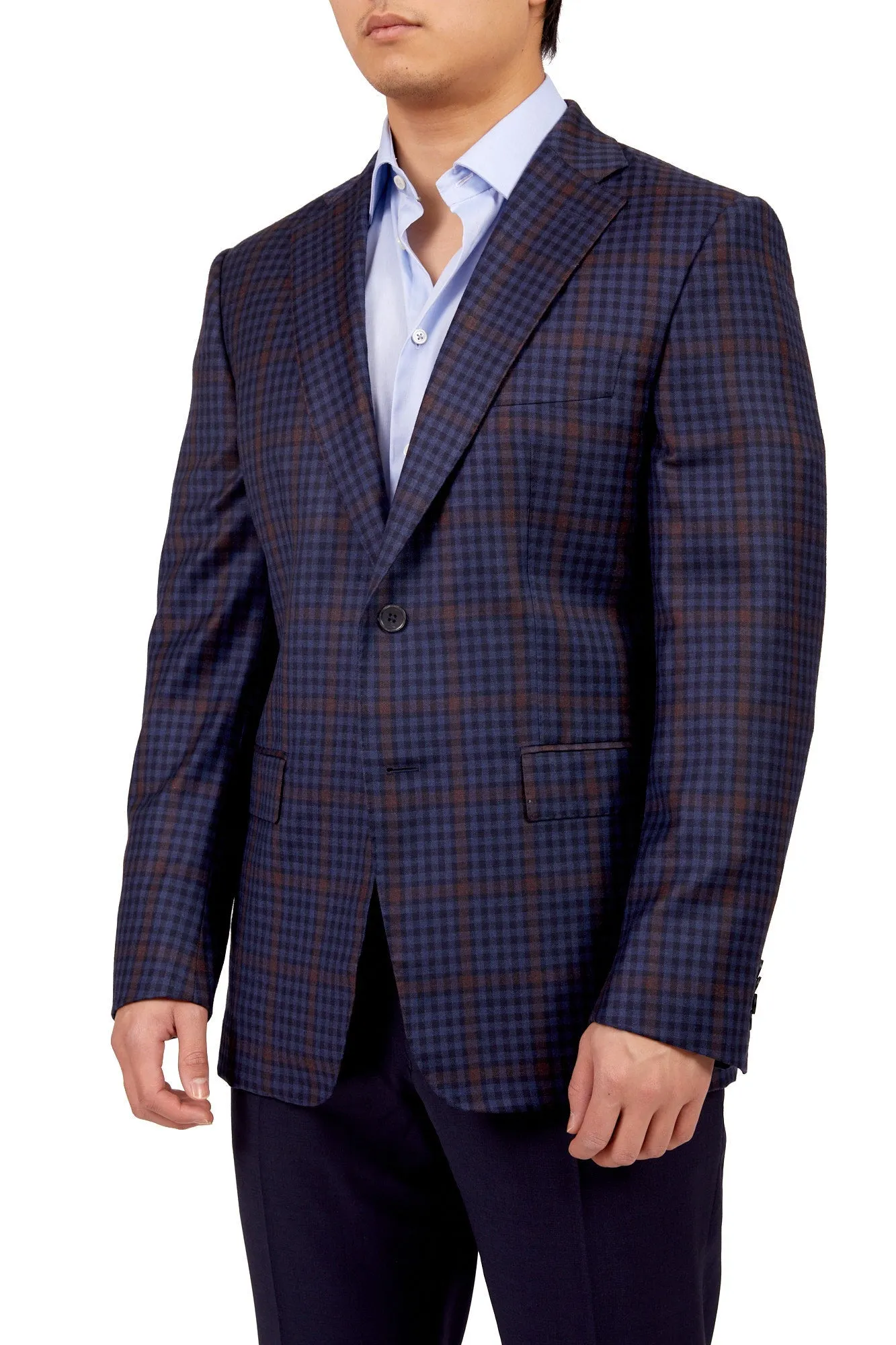 HENRY SARTORIAL X DORMEUIL Full Canvas Check Wool Jacket NAVY MULTI REG