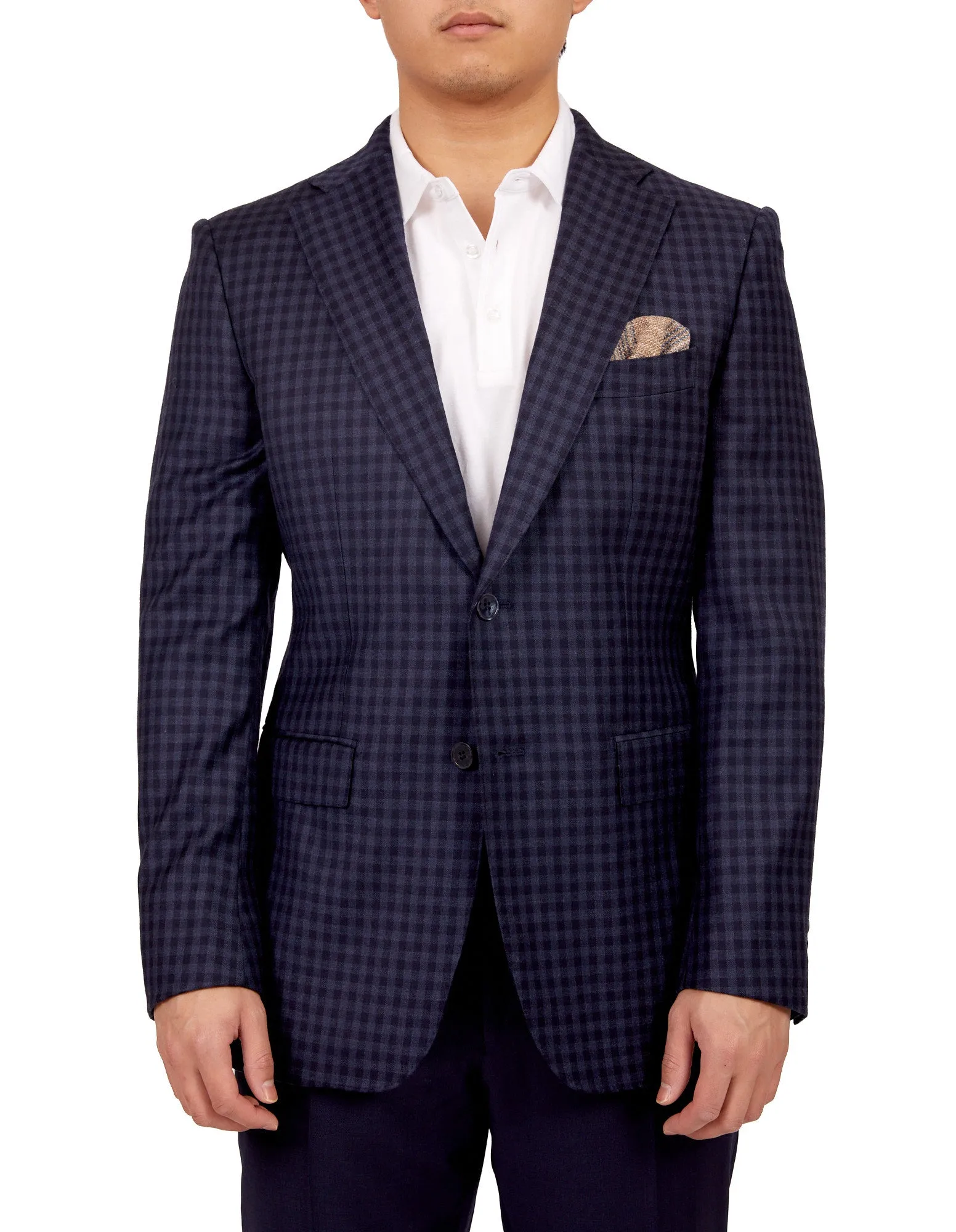 HENRY SARTORIAL X DORMEUIL Full Canvas Check  Wool Jacket NAVY MULTI REG
