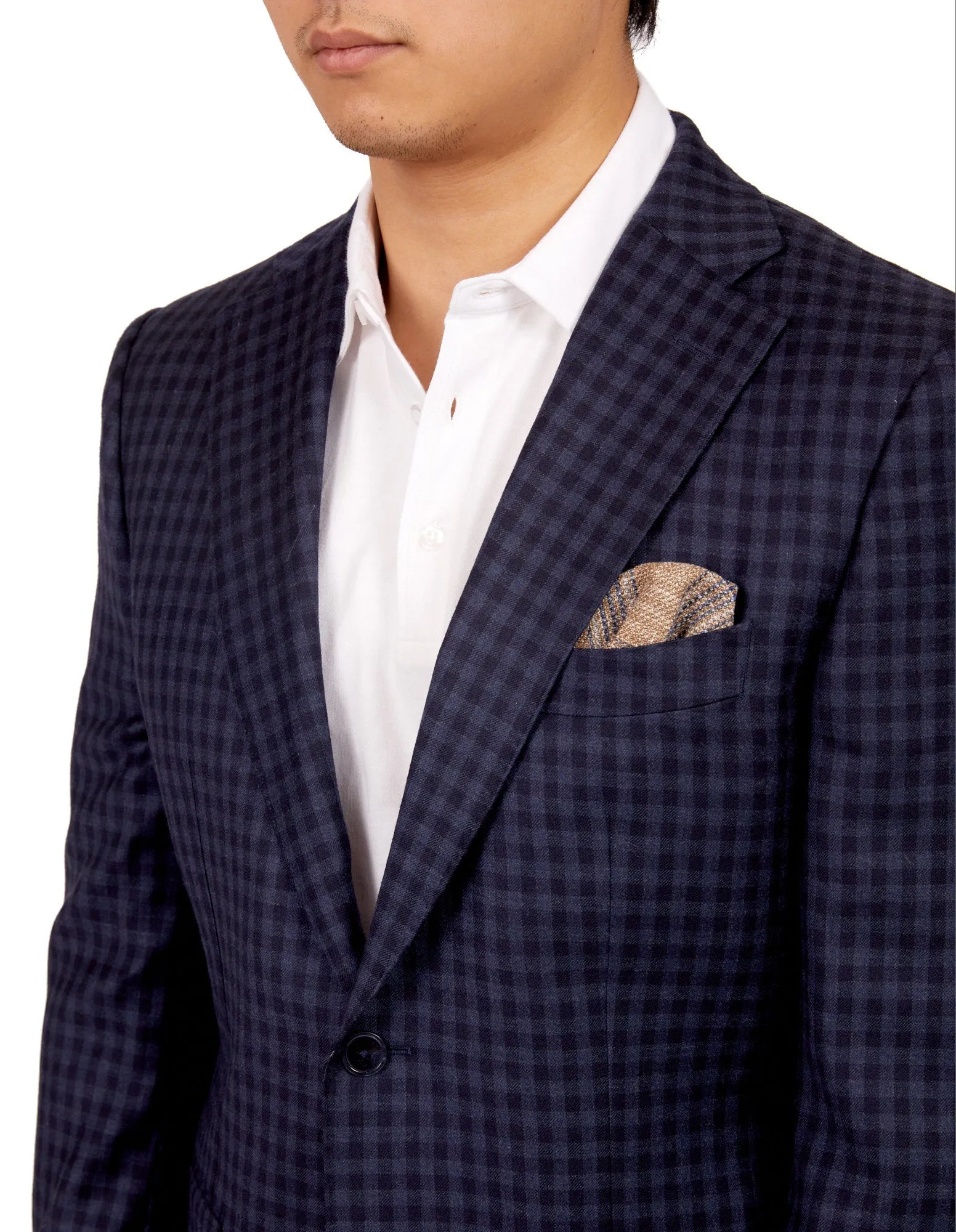 HENRY SARTORIAL X DORMEUIL Full Canvas Check  Wool Jacket NAVY MULTI REG