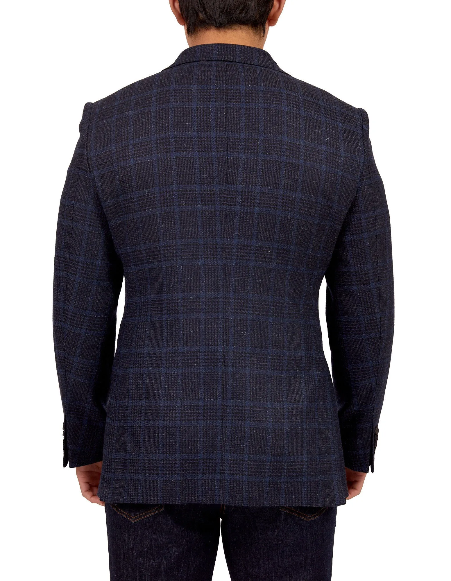 HENRY SARTORIAL X DORMEUIL Full Canvas Fancy Check Wool Jacket NAVY REG