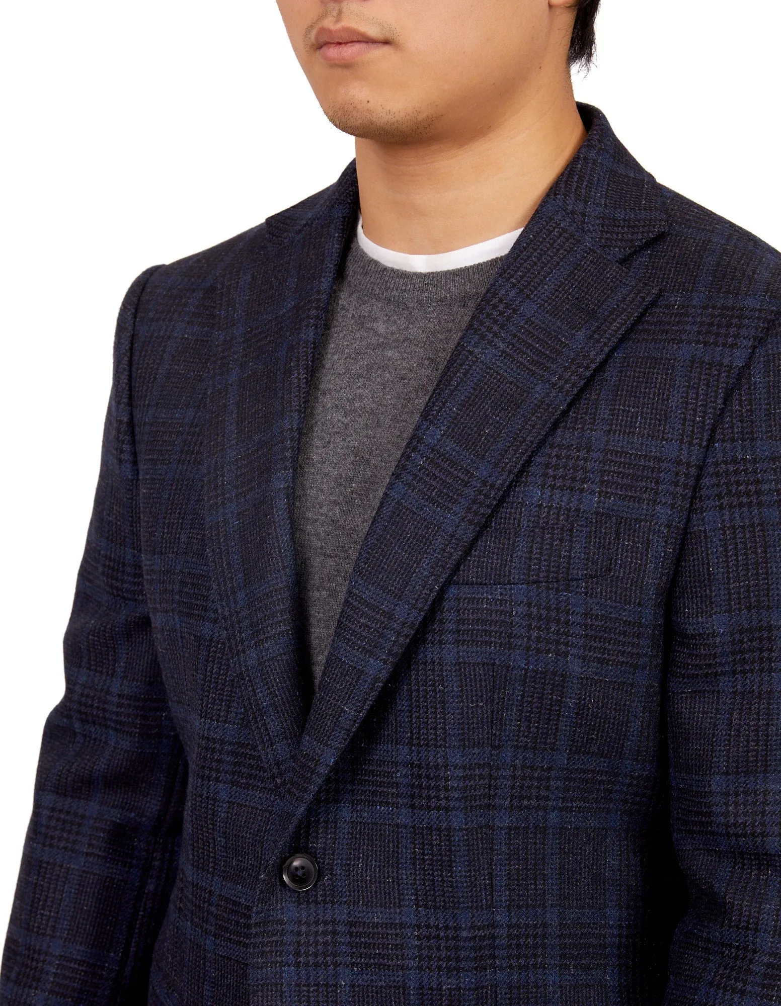 HENRY SARTORIAL X DORMEUIL Full Canvas Fancy Check Wool Jacket NAVY REG