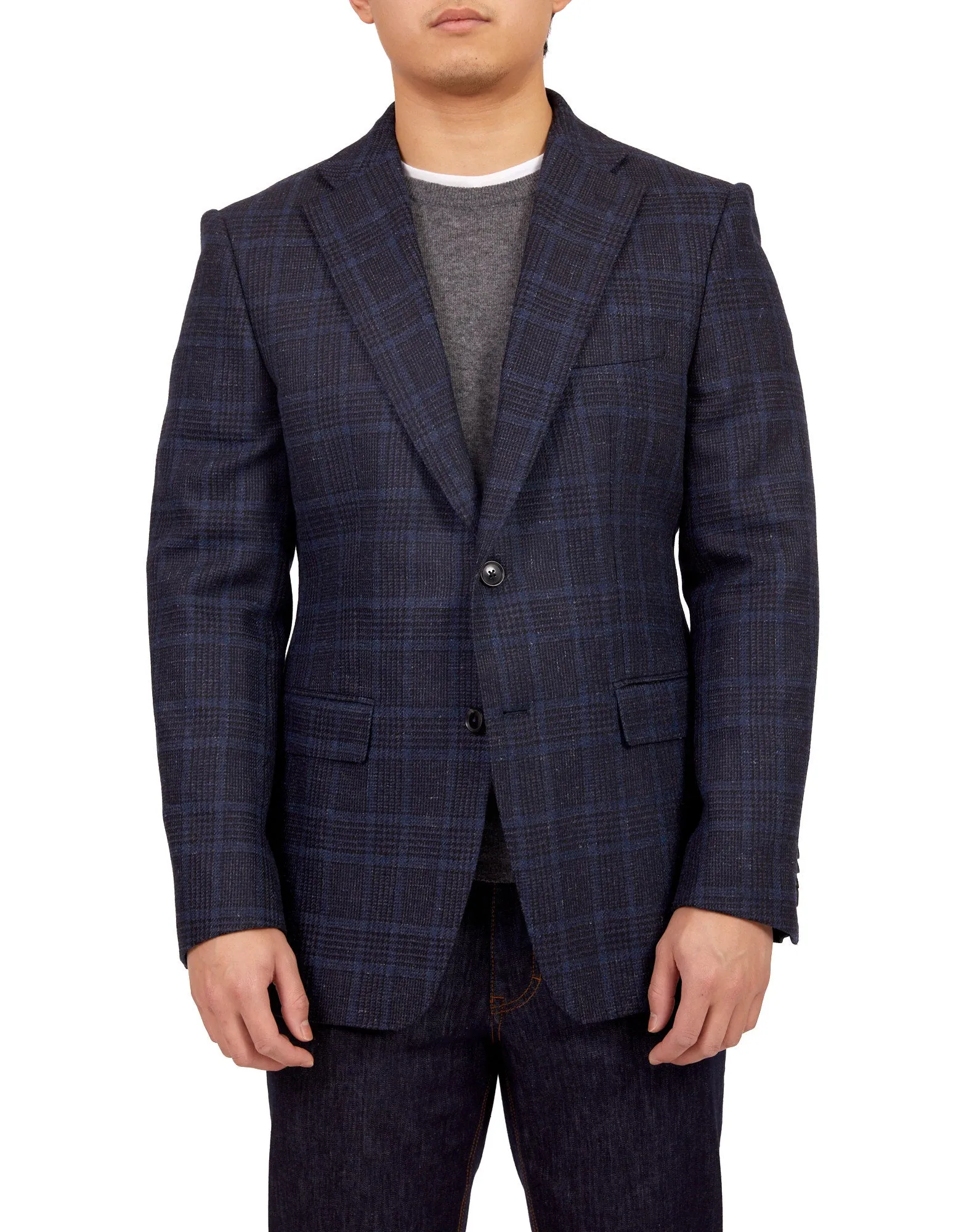 HENRY SARTORIAL X DORMEUIL Full Canvas Fancy Check Wool Jacket NAVY REG