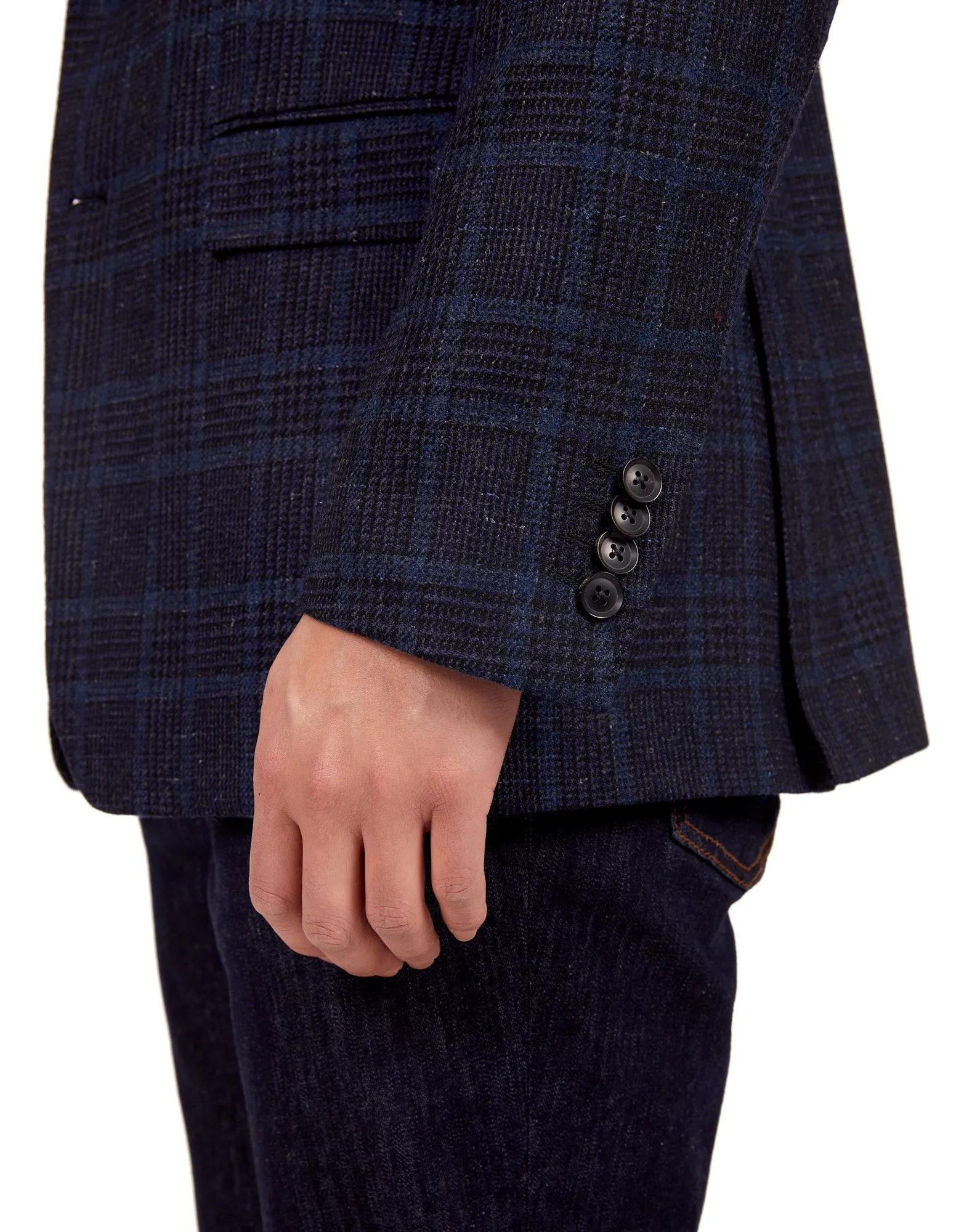 HENRY SARTORIAL X DORMEUIL Full Canvas Fancy Check Wool Jacket NAVY REG
