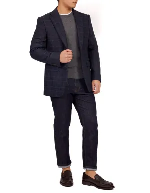 HENRY SARTORIAL X DORMEUIL Full Canvas Fancy Check Wool Jacket NAVY REG