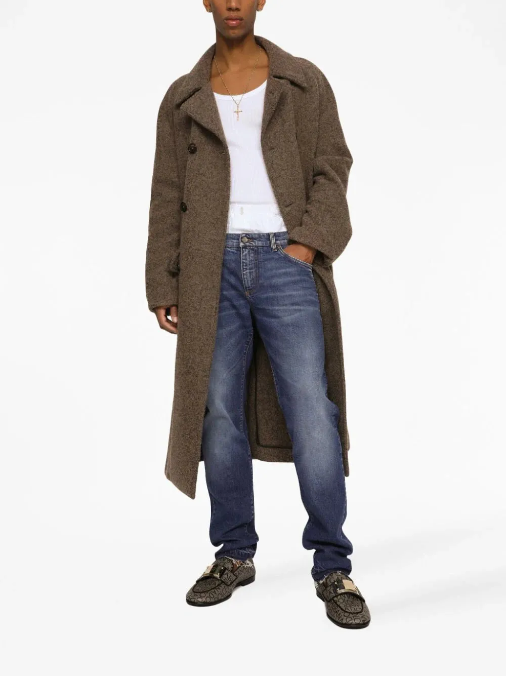 Mlange-Effect Double-Breasted Coat