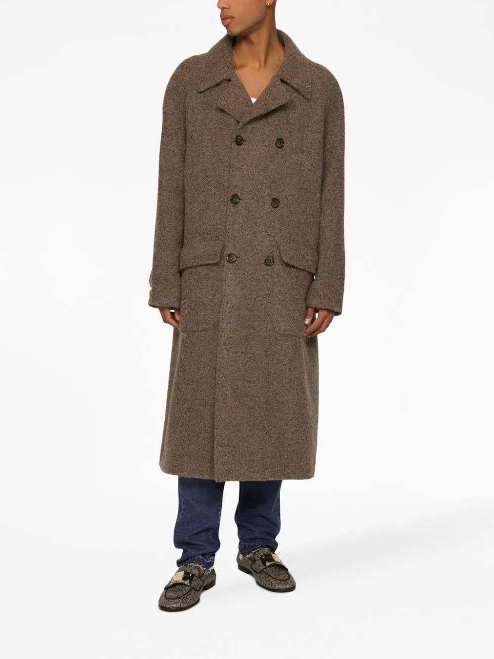 Mlange-Effect Double-Breasted Coat