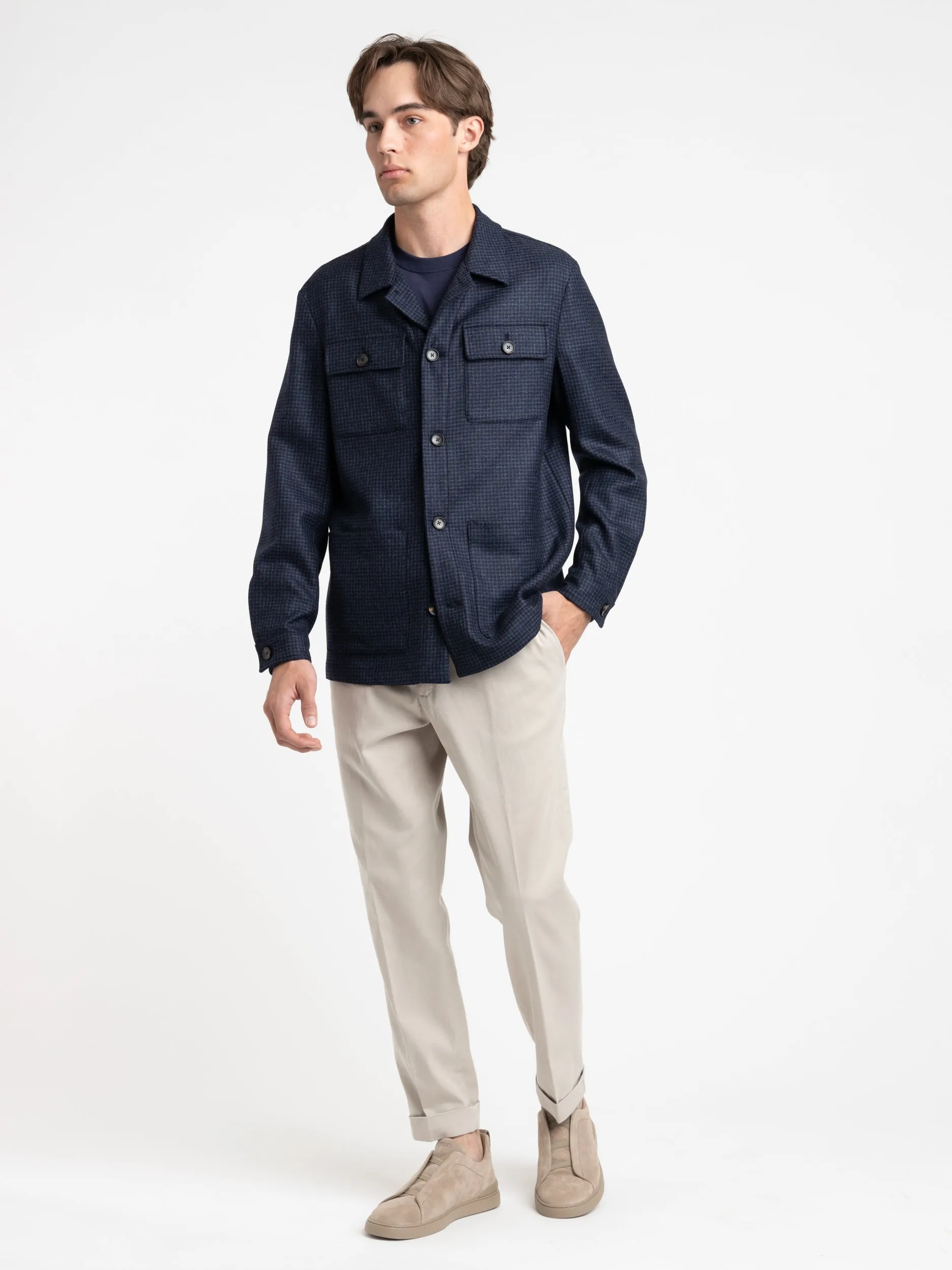 Navy Houndstooth Tailored Overshirt