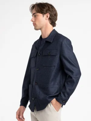 Navy Houndstooth Tailored Overshirt