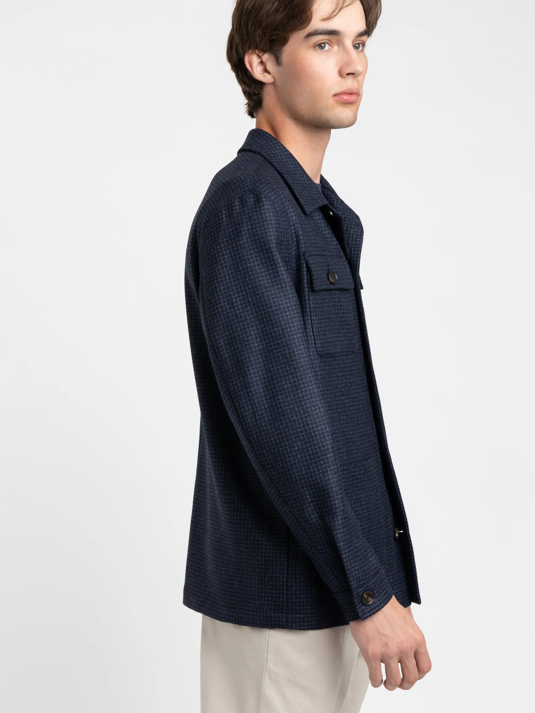Navy Houndstooth Tailored Overshirt