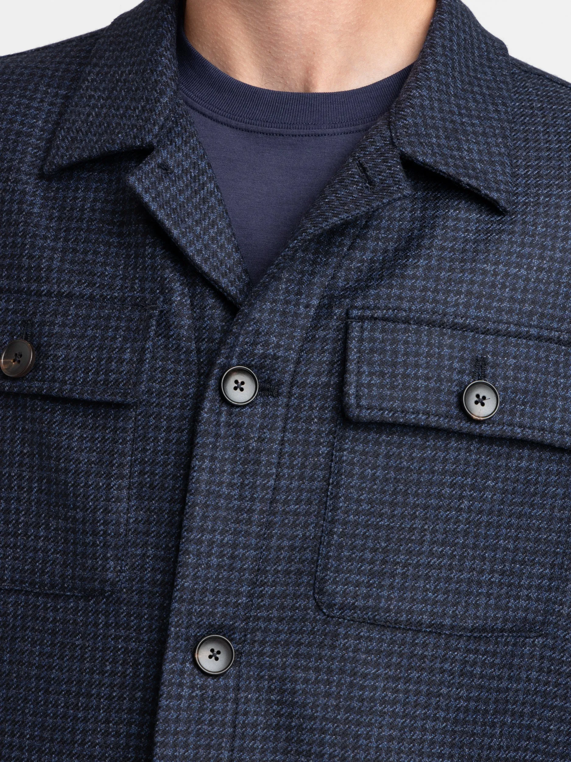 Navy Houndstooth Tailored Overshirt