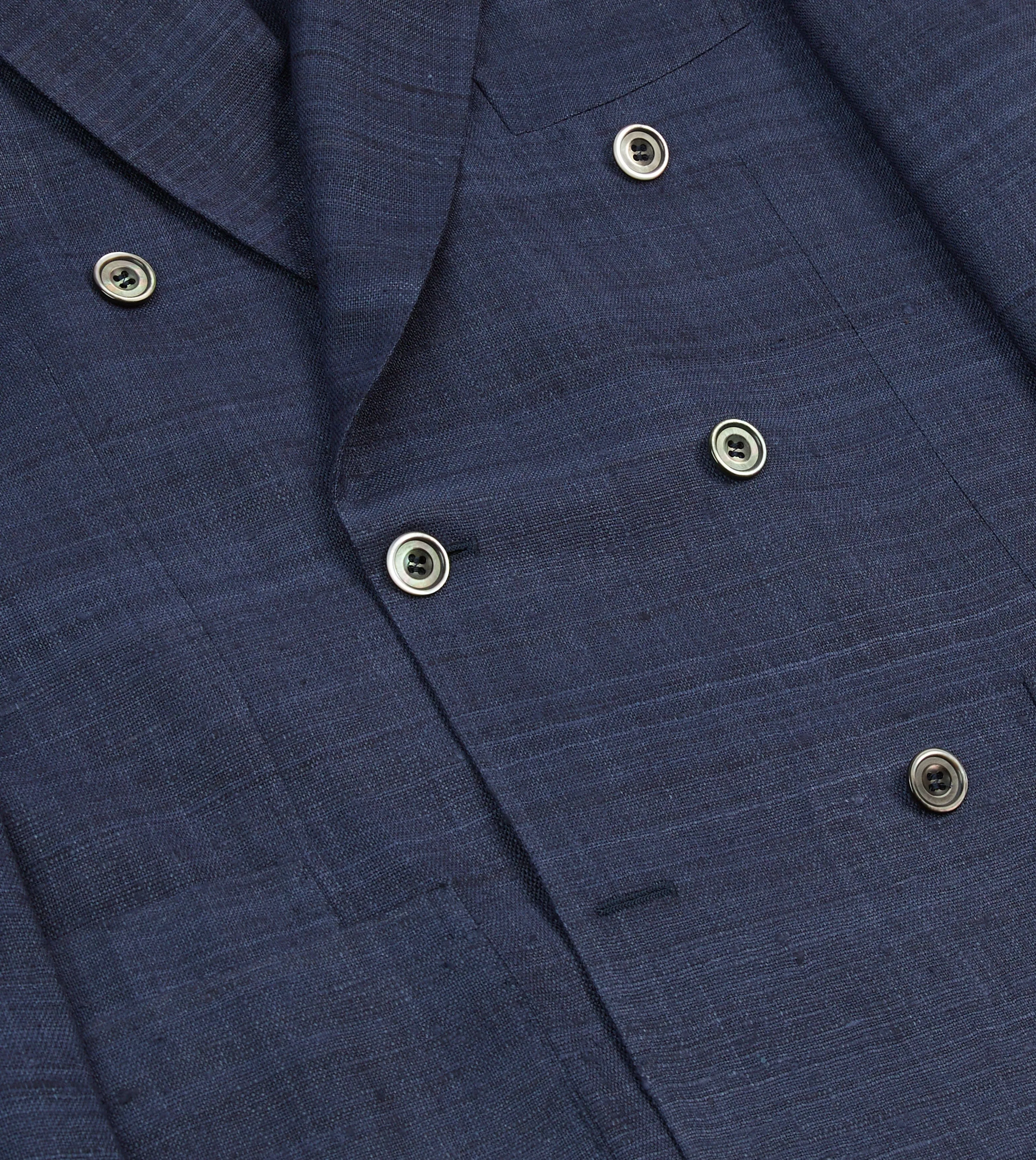 Navy Tussah Silk Double-Breasted Tailored Jacket