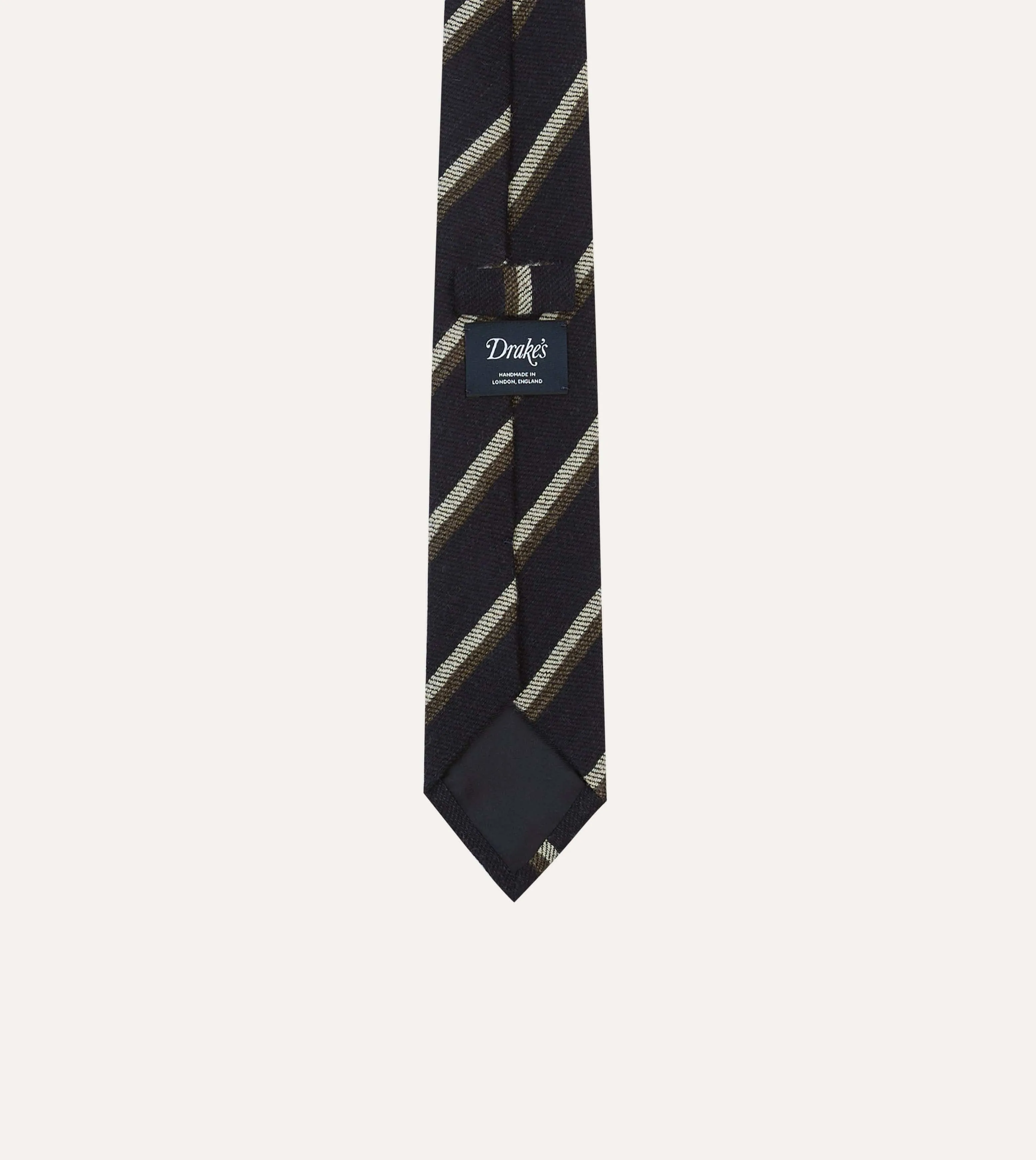 Navy. White and Brown Double Stripe Tipped Wool Tie