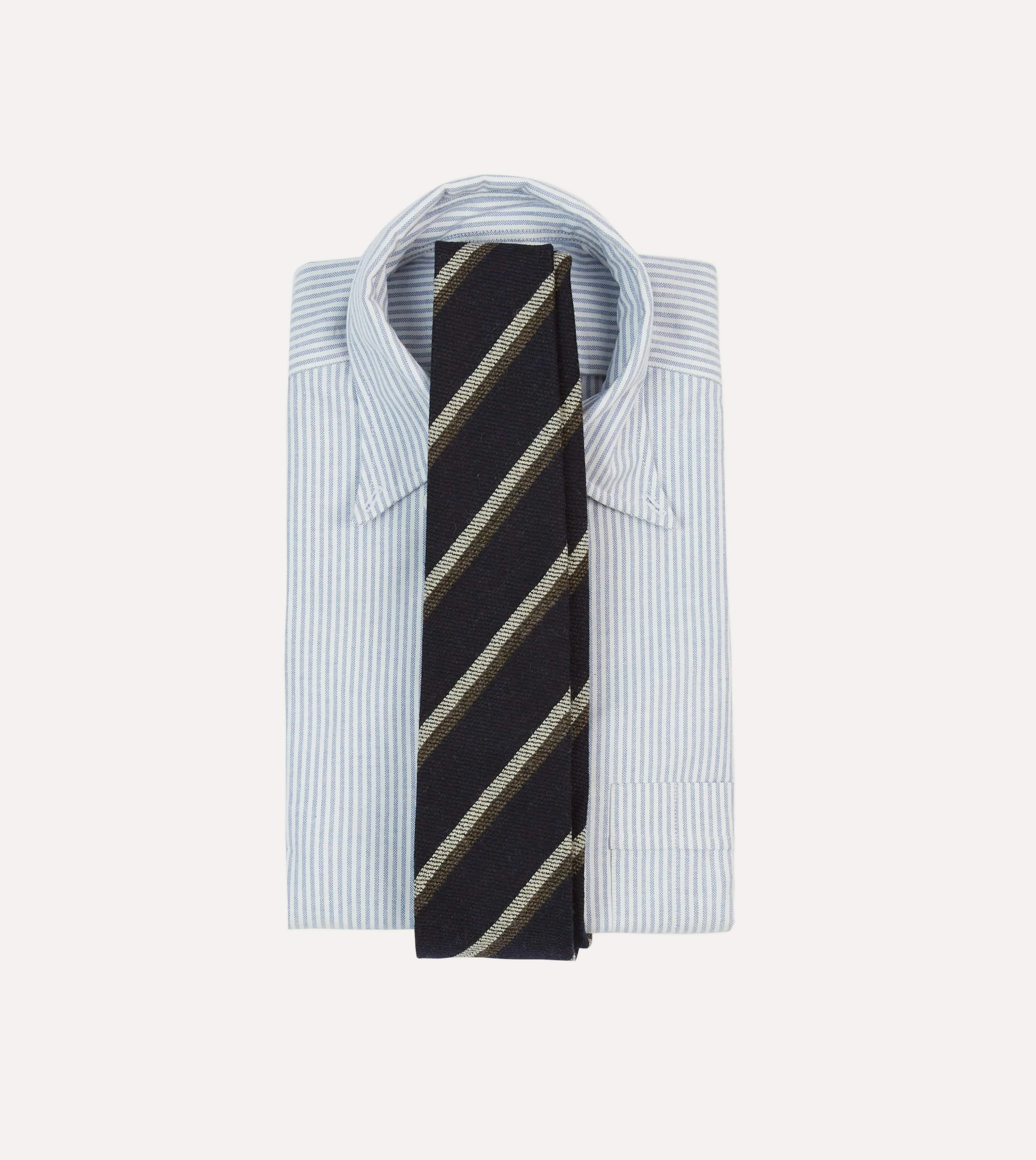 Navy. White and Brown Double Stripe Tipped Wool Tie