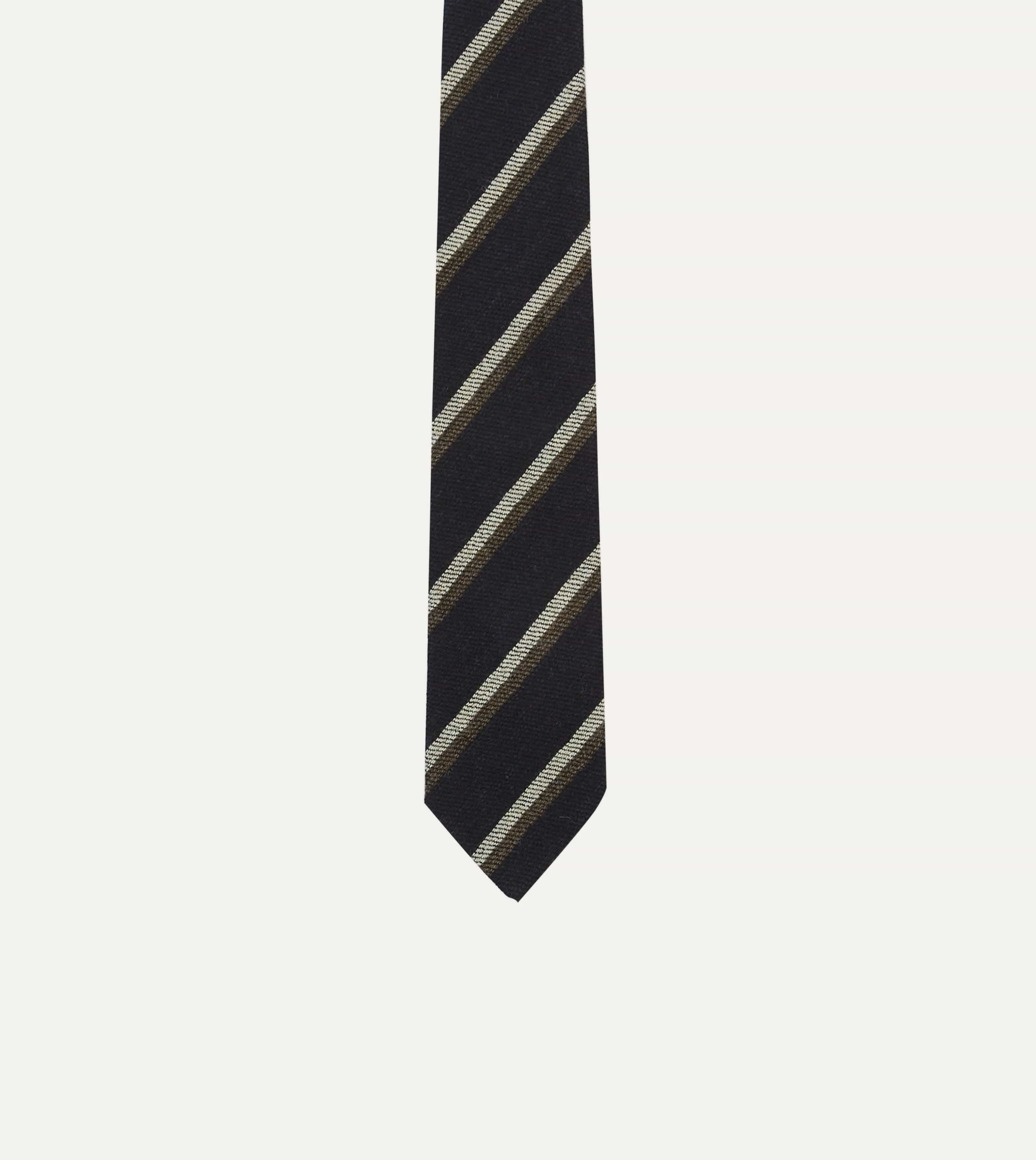 Navy. White and Brown Double Stripe Tipped Wool Tie