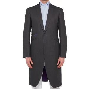 OZWALD BOATENG Savile Row Handmade Gray Wool Silk Peak Lapel Overcoat NEW