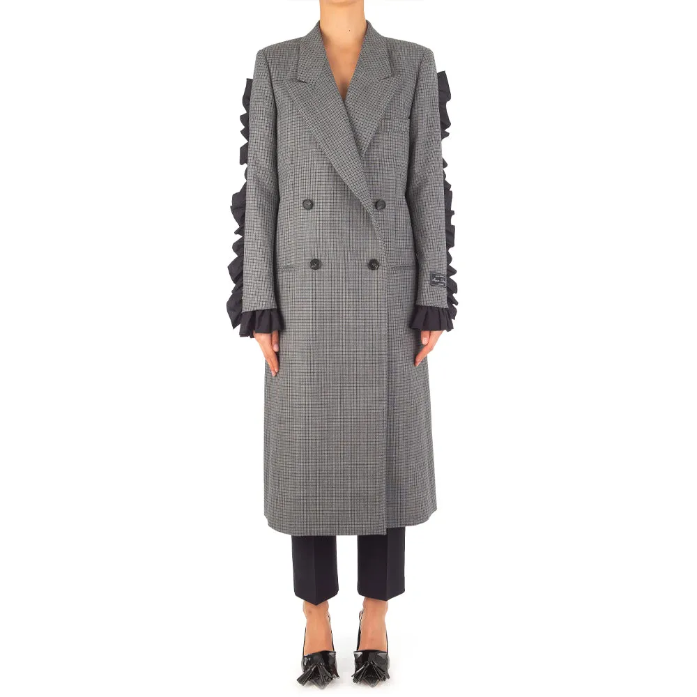 Women's Microcheck Wool Coat Grey